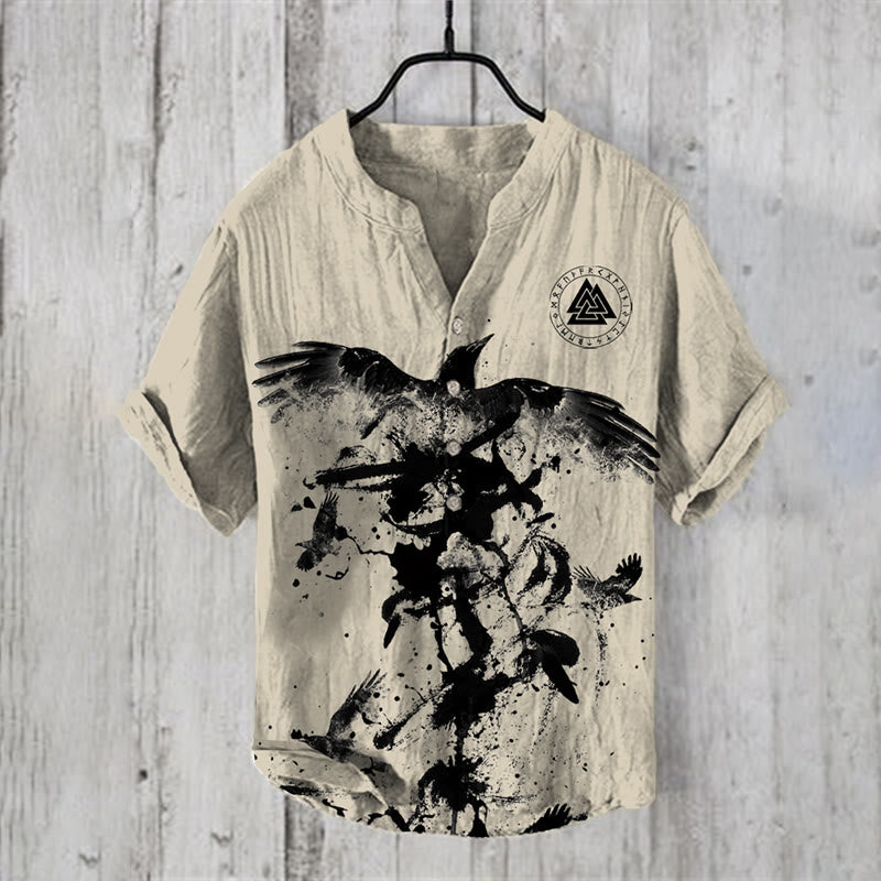 WorldNorse Aerie of Odin Raven Valknut Casual Shirt - US/UK/AU50,EU60 (5XL) - image 1