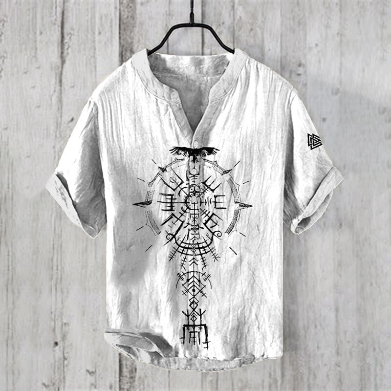 WorldNorse Raven Vegvisir Symbol Valknut Casual Shirt - US/UK/AU50,EU60 (5XL) - image 1