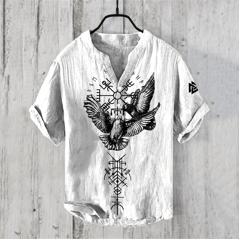 WorldNorse Vegvisir Raven Valknut Rune Casual Shirt - US/UK/AU50,EU60 (5XL) - image 1