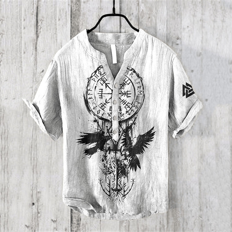 WorldNorse Yggdrasil Vegvisir Valknut Raven Casual Shirt - US/UK/AU50,EU60 (5XL) - image 1