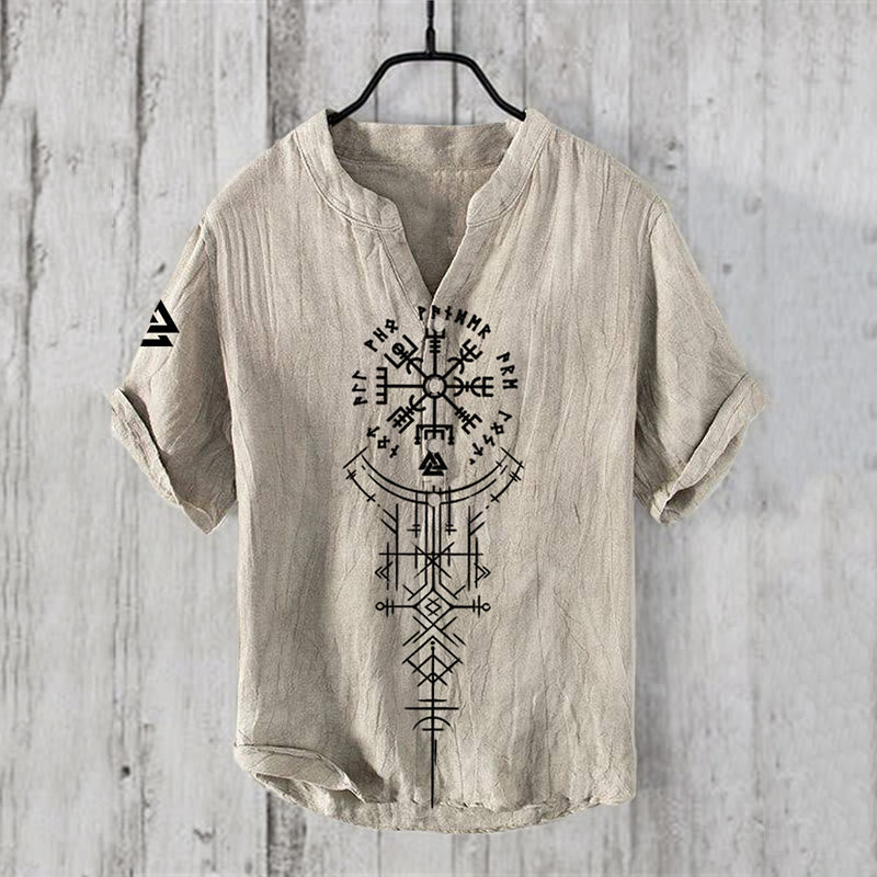 WorldNorse Valknut Vegvisir Rune Linen Casual Shirt - US/UK/AU50,EU60 (5XL) - image 1