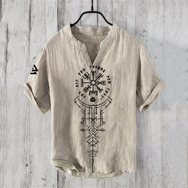 WorldNorse Valknut Vegvisir Rune Linen Casual Shirt - US/UK/AU50,EU60 (5XL) - image 1