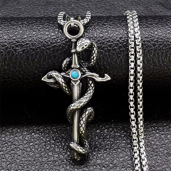 WorldNorse Snake Turquoise Sword Necklace