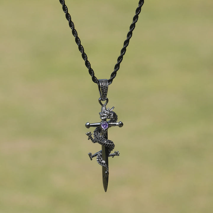 WorldNorse Odin's Sword Dragon Zircon Necklace