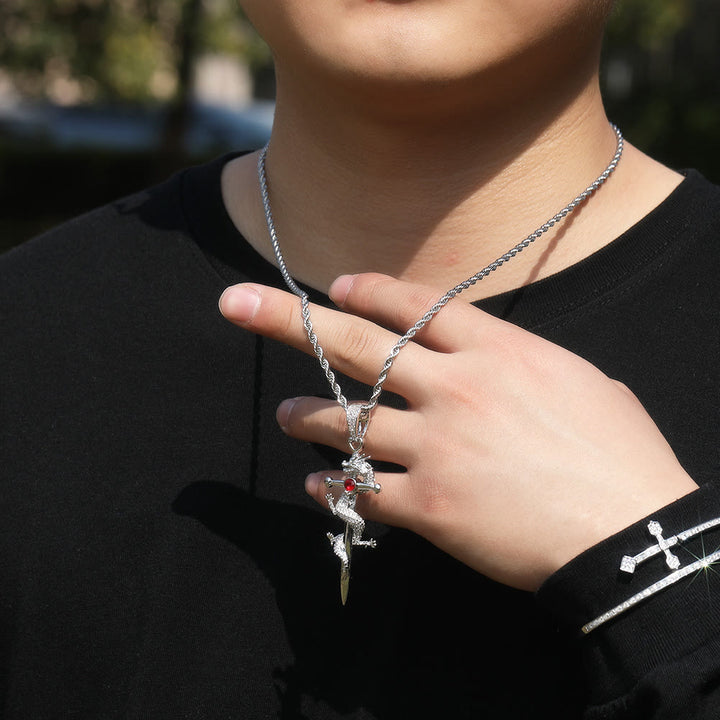 WorldNorse Odin's Sword Dragon Zircon Necklace