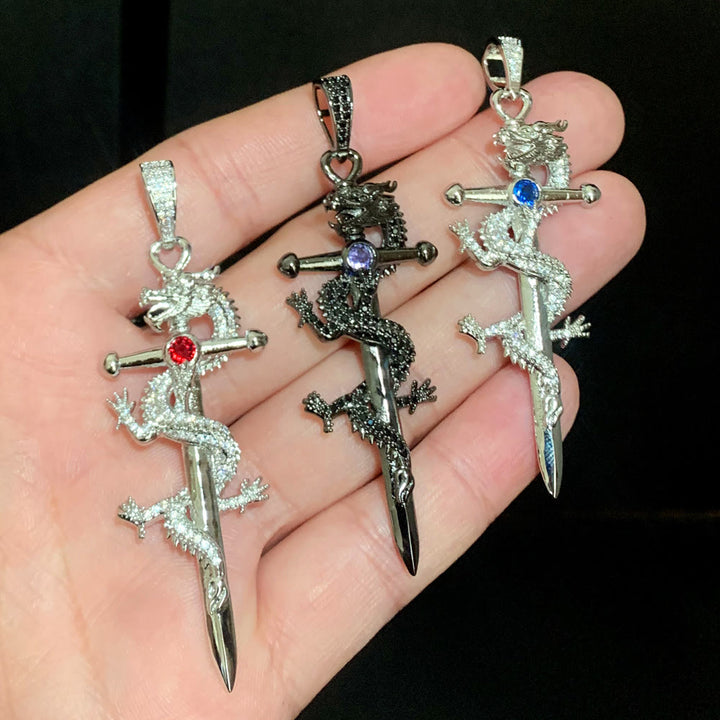 WorldNorse Odin's Sword Dragon Zircon Necklace