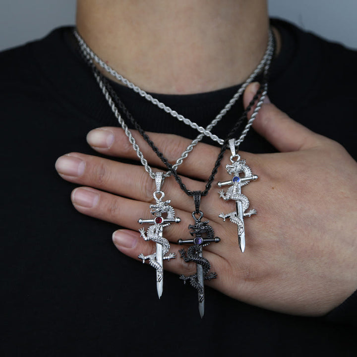 WorldNorse Odin's Sword Dragon Zircon Necklace