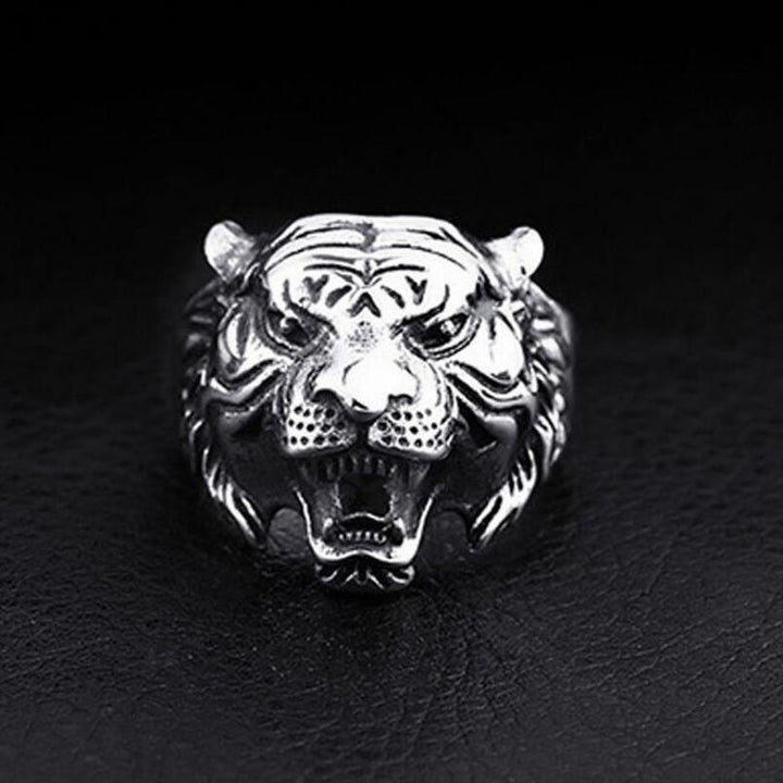 WorldNorse Retro Tiger Head Adjustable Ring