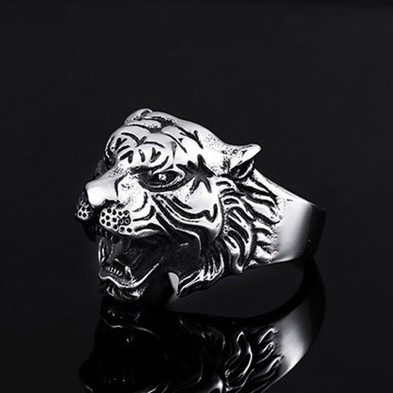 WorldNorse Retro Tiger Head Adjustable Ring