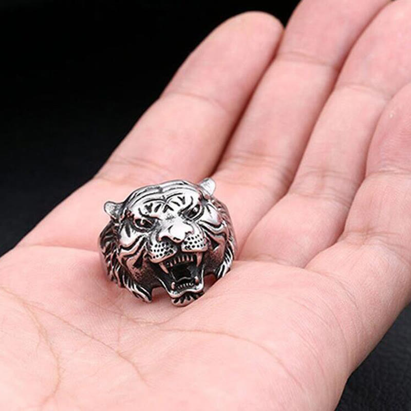 WorldNorse Retro Tiger Head Adjustable Ring