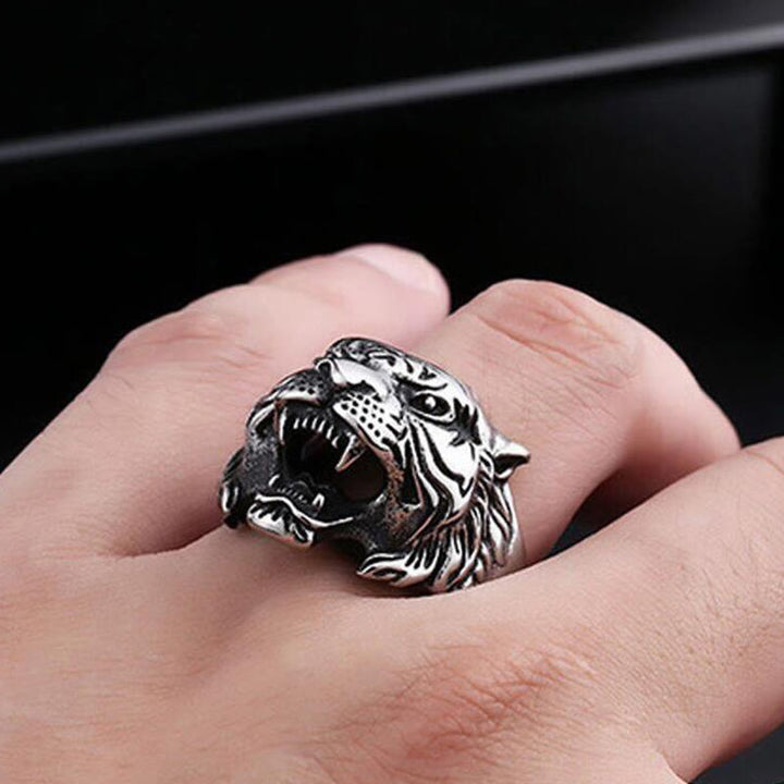 WorldNorse Retro Tiger Head Adjustable Ring