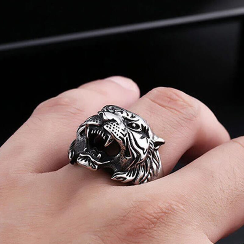 WorldNorse Retro Tiger Head Adjustable Ring