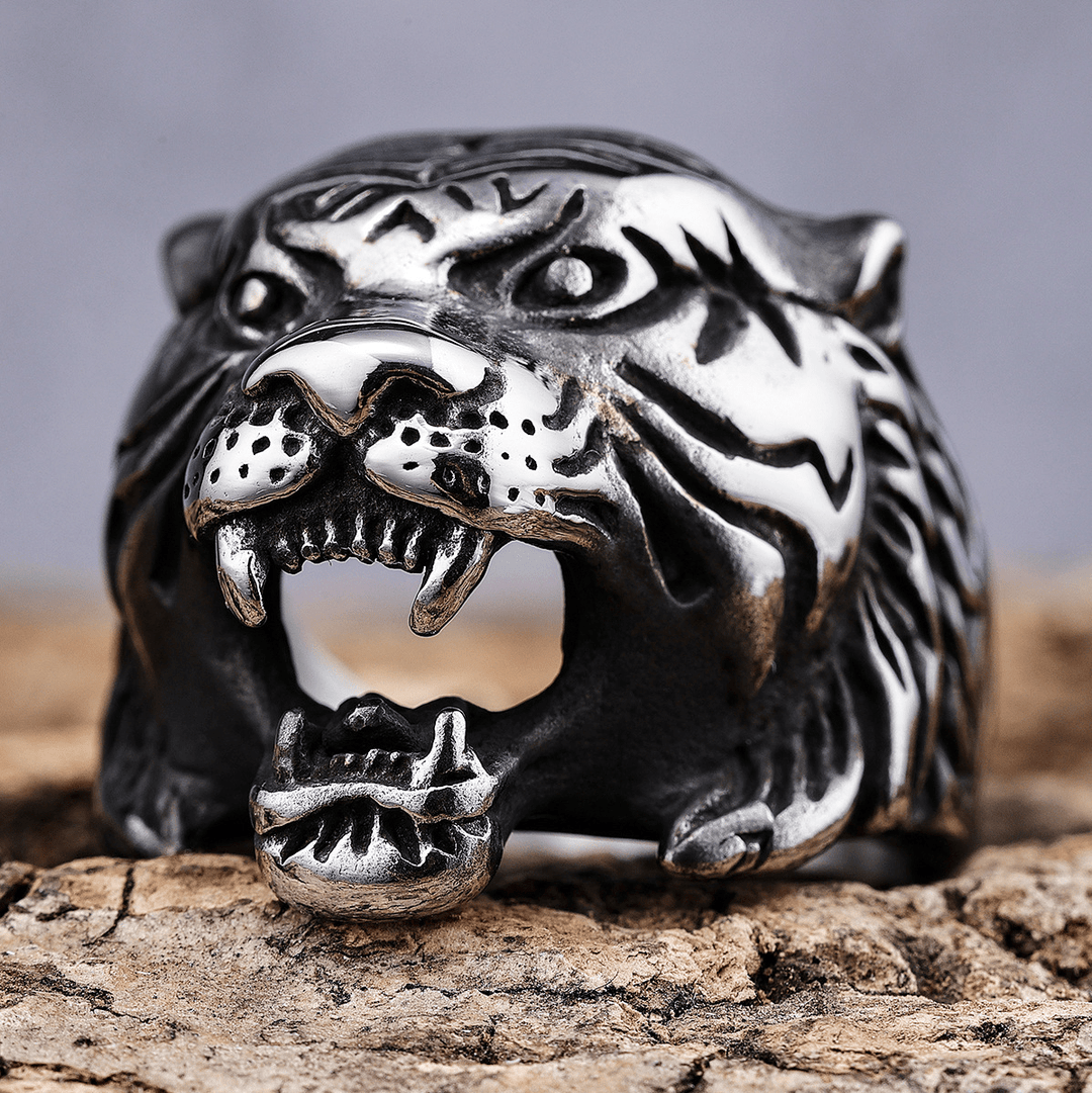 WorldNorse Retro Tiger Head Adjustable Ring
