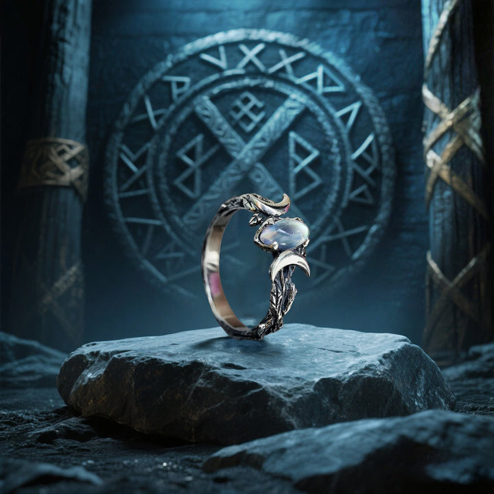 WorldNorse Moonstone Crescent Twin Moon Ring
