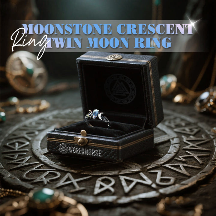 WorldNorse Moonstone Crescent Twin Moon Ring