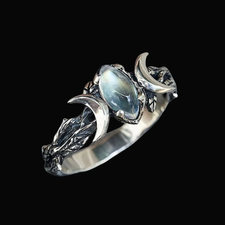 WorldNorse Moonstone Crescent Twin Moon Ring