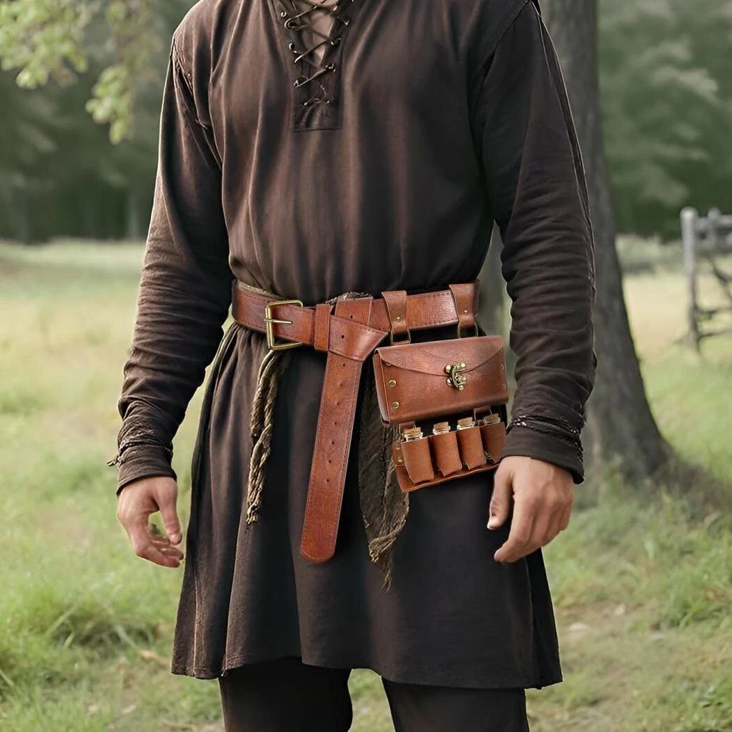 WorldNorse Medieval 4 Cork Bottles Potion Belt Pouch Bag