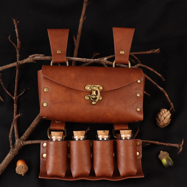 WorldNorse Medieval 4 Cork Bottles Potion Belt Pouch Bag