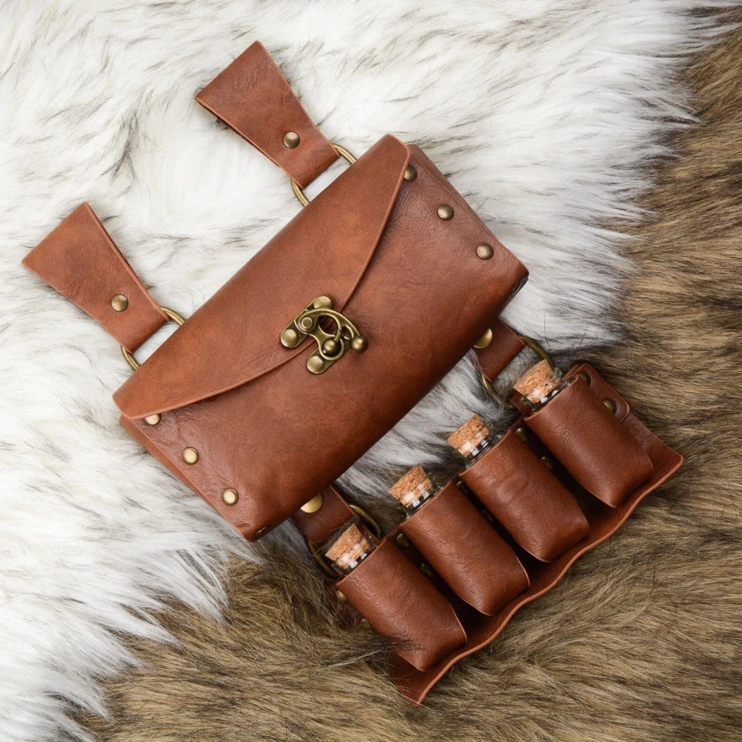 WorldNorse Medieval 4 Cork Bottles Potion Belt Pouch Bag