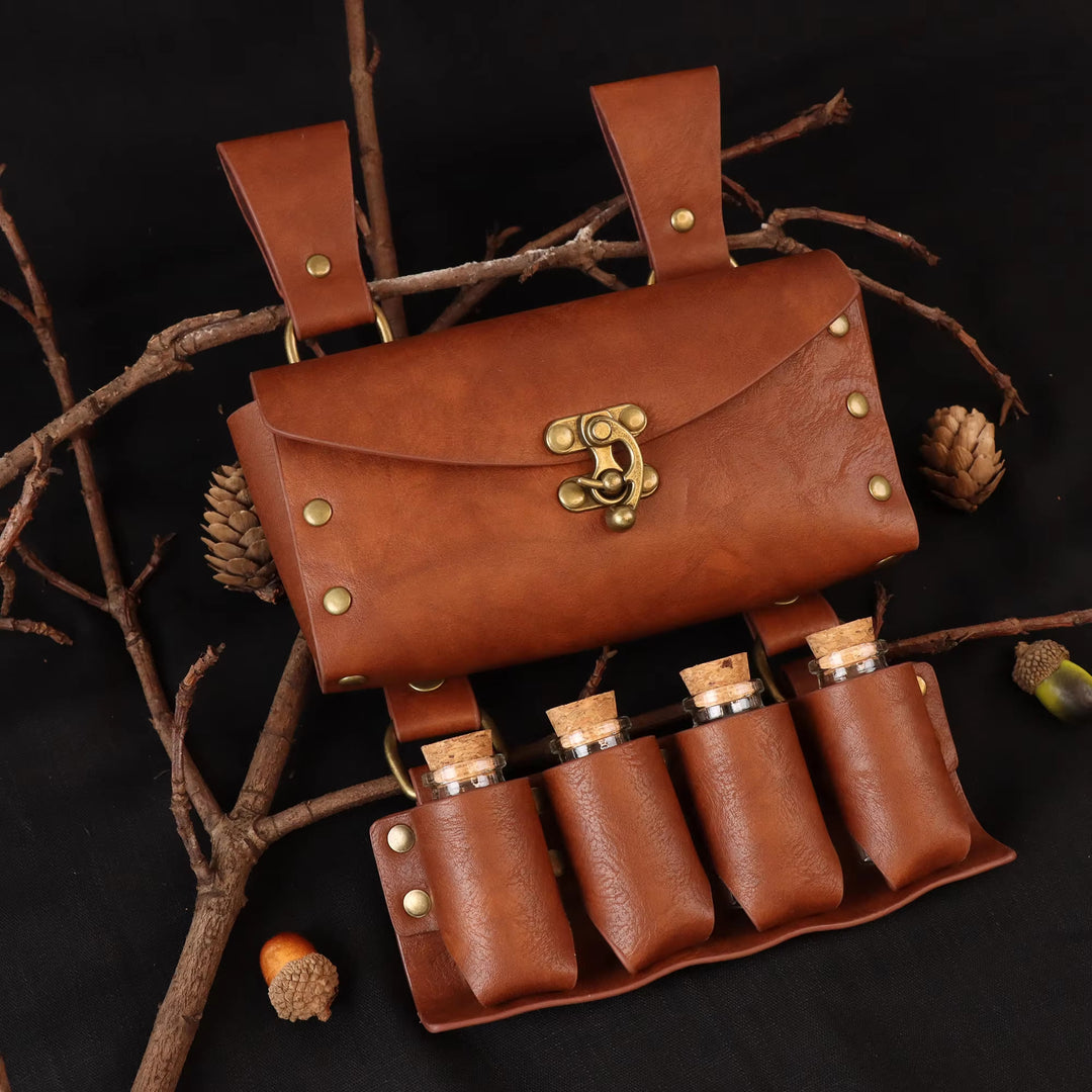 WorldNorse Medieval 4 Cork Bottles Potion Belt Pouch Bag