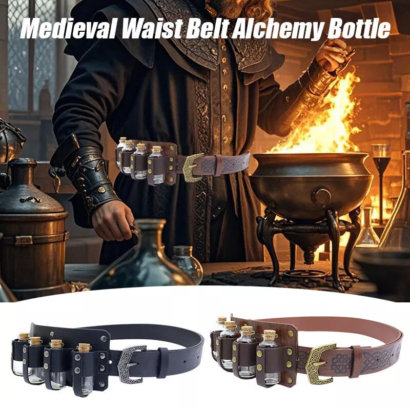 WorldNorse Retro Alchemy Potion Bottles Embossed Waist Belt