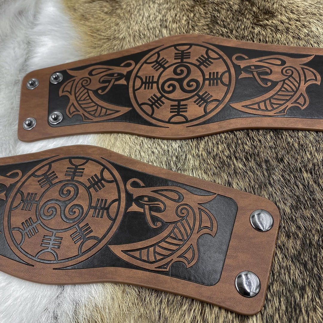 WorldNorse Norse Dragon Mjolnir Vegvisir Cuff Arm Bracers