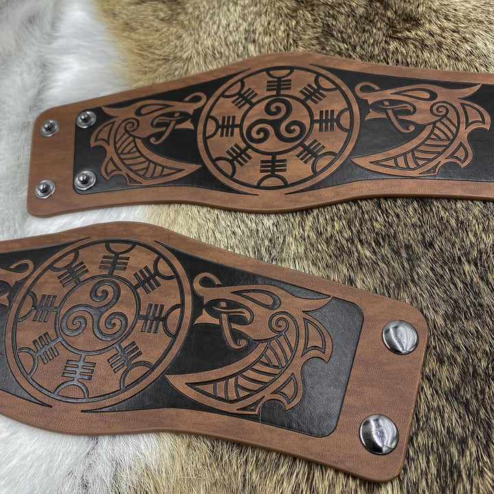 WorldNorse Norse Dragon Mjolnir Vegvisir Cuff Arm Bracers