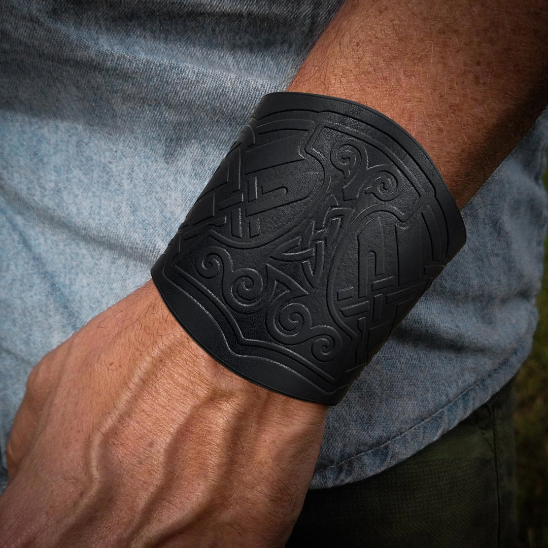 WorldNorse Norse Dragon Mjolnir Vegvisir Cuff Arm Bracers