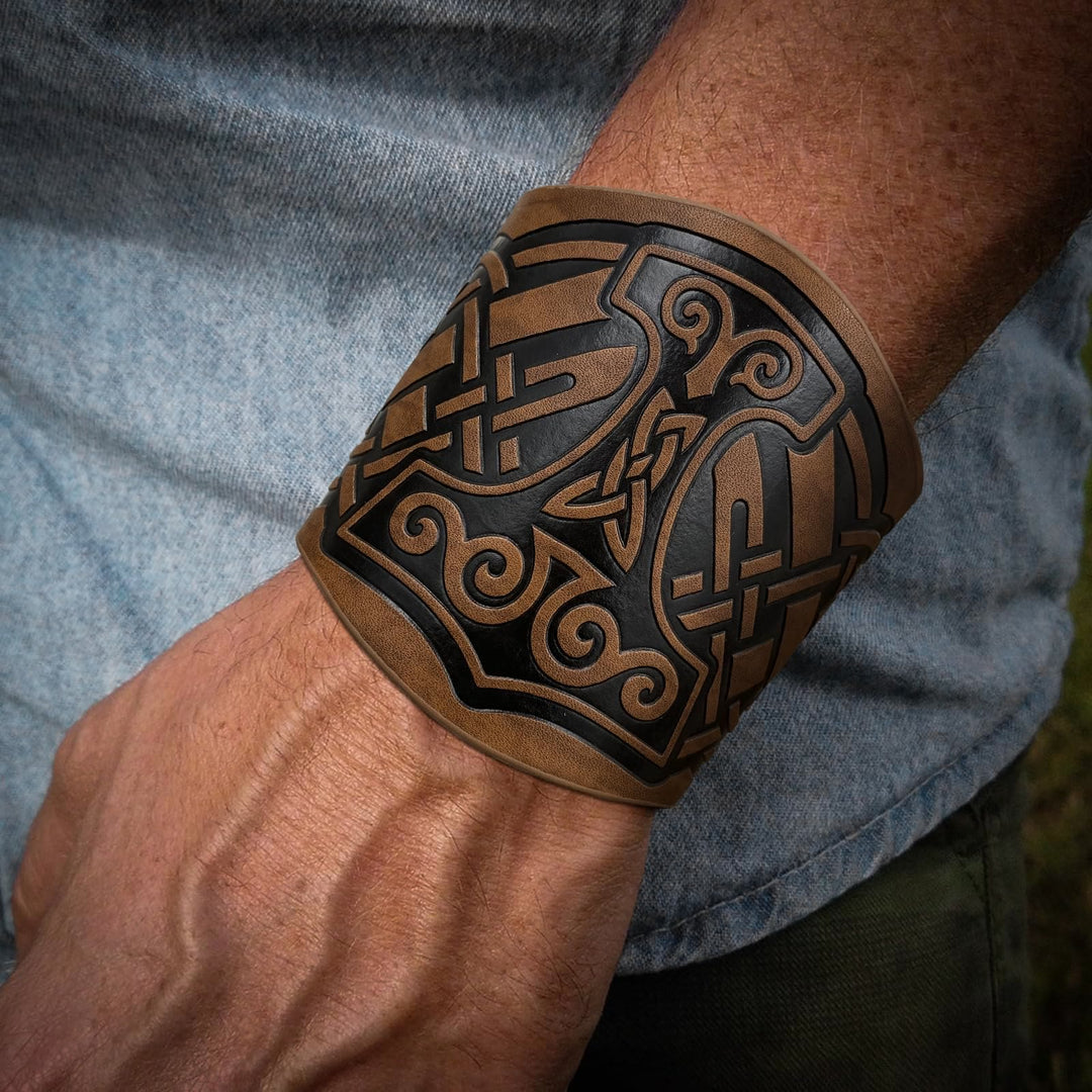 WorldNorse Norse Dragon Mjolnir Vegvisir Cuff Arm Bracers