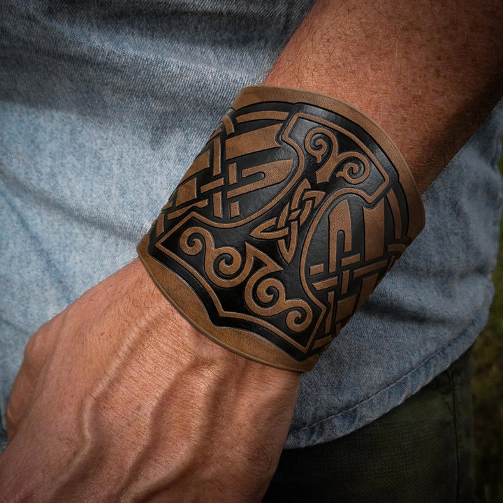 WorldNorse Norse Dragon Mjolnir Vegvisir Cuff Arm Bracers