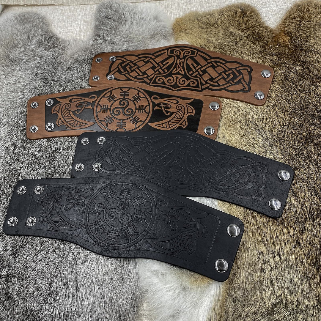 WorldNorse Norse Dragon Mjolnir Vegvisir Cuff Arm Bracers