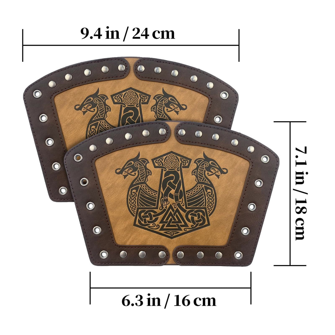 WorldNorse Medieval Leather Mjolnir Valknut Arm Bracers