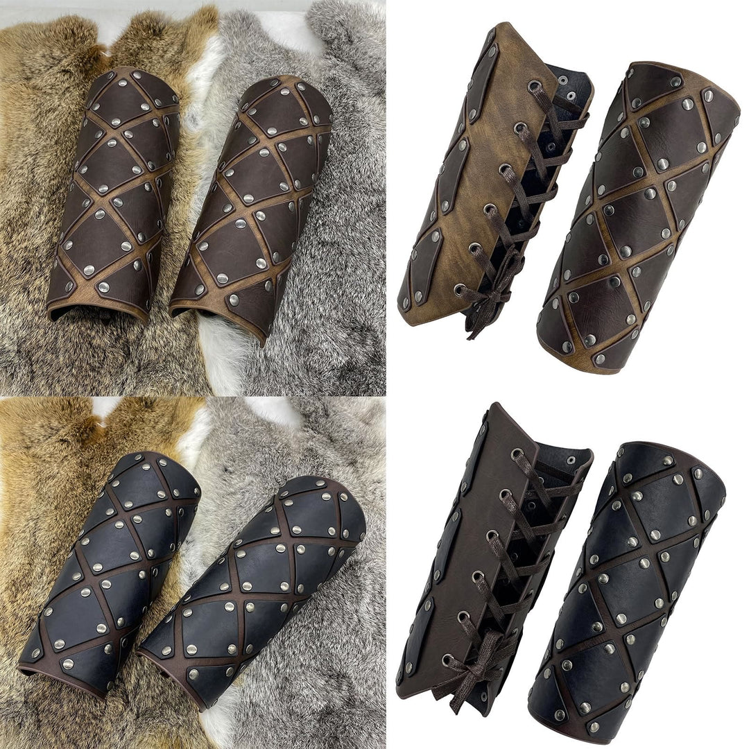 WorldNorse Medieval Punk Rivet Wrist Guard Lace Up Arm Bracers