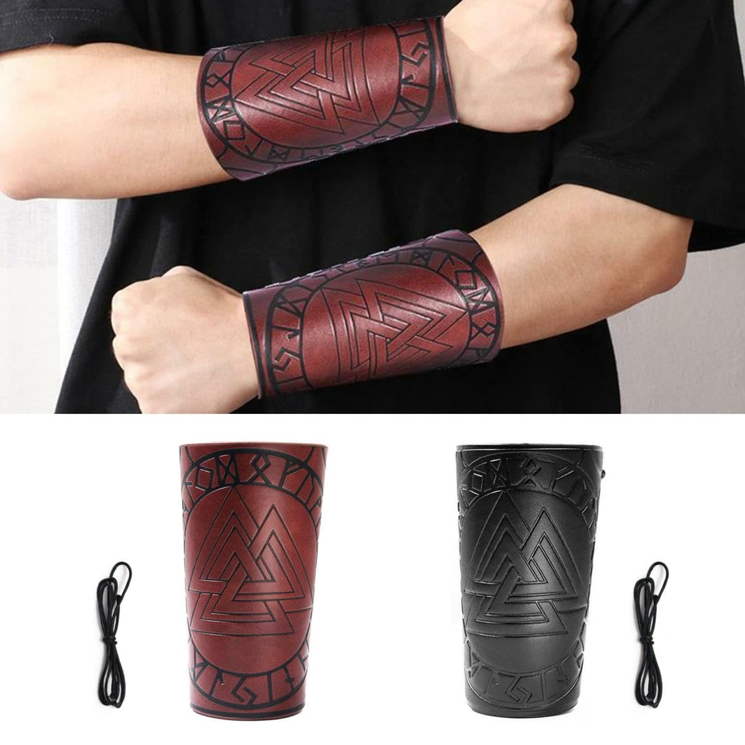 WorldNorse Nordic Amulet Valknut Viking Leather Bracers