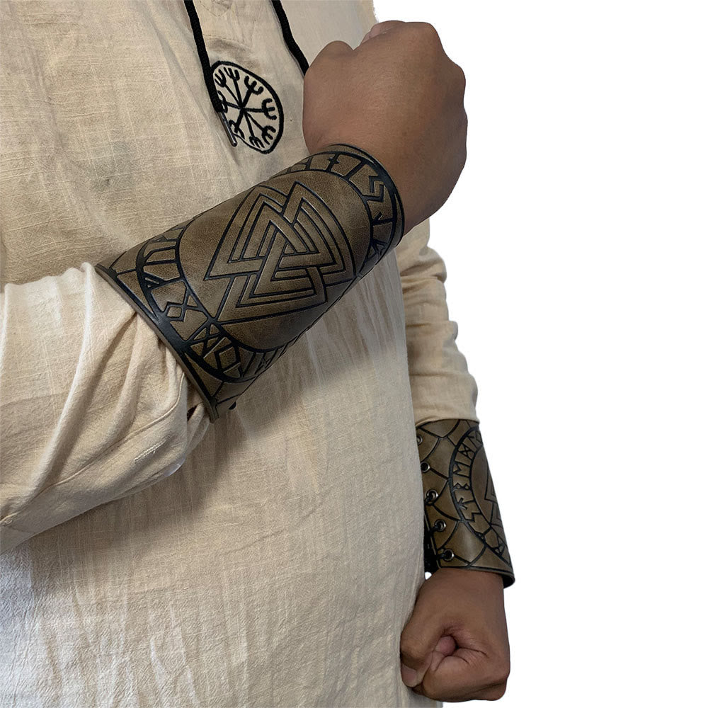 WorldNorse Nordic Amulet Valknut Viking Leather Bracers
