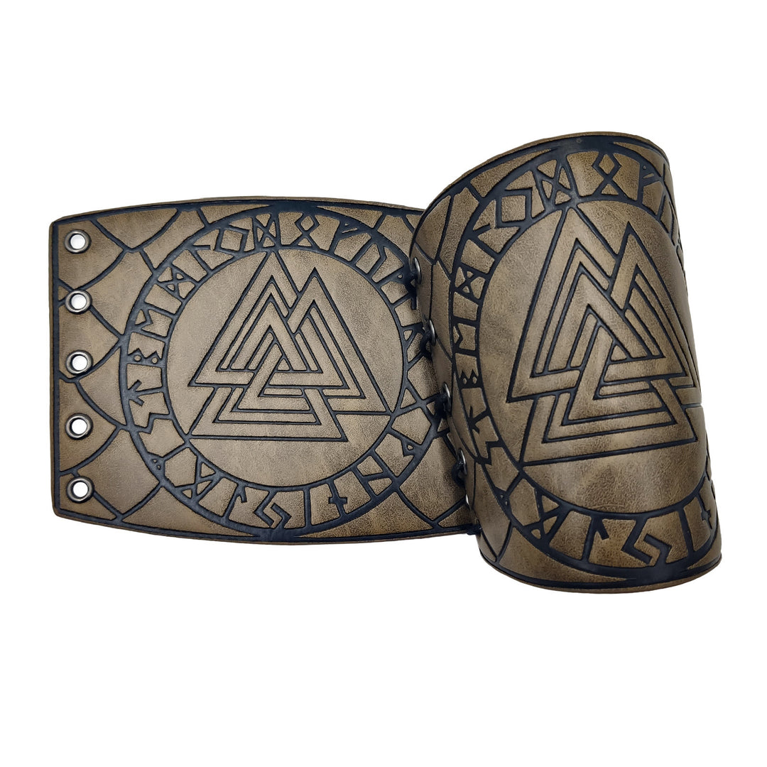 WorldNorse Nordic Amulet Valknut Viking Leather Bracers