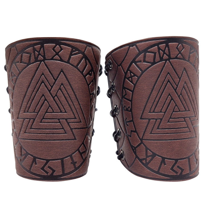 WorldNorse Nordic Amulet Valknut Viking Leather Bracers