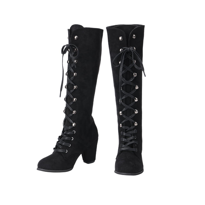 WorldNorse Women Chunky Heel Lace Up Mid Calf Boots - image 2