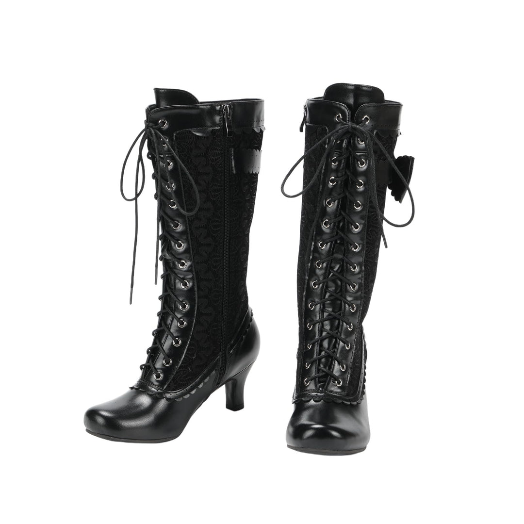 WorldNorse Women Mid Heel Lace Up Boots - Black - 43 - image 1