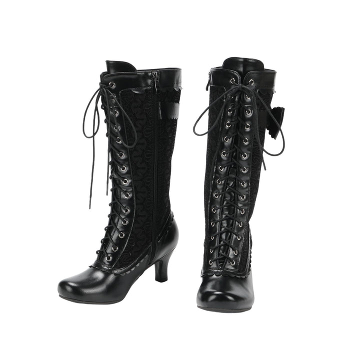 WorldNorse Women Mid Heel Lace Up Boots - Black - 43 - image 1