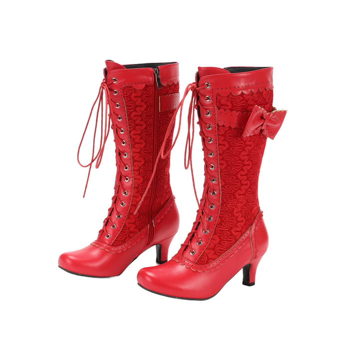 WorldNorse Women Mid Heel Lace Up Boots - Red - 43 - image 5