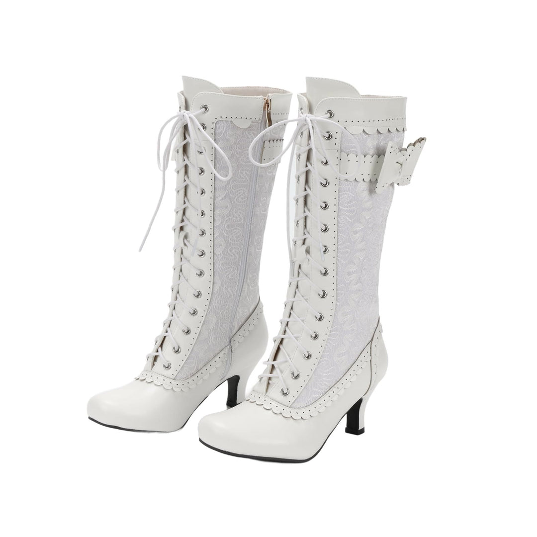 WorldNorse Women Mid Heel Lace Up Boots - White - 43 - image 9