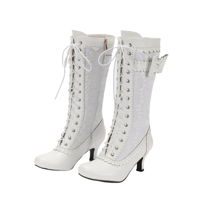 WorldNorse Women Mid Heel Lace Up Boots - White - 43 - image 9