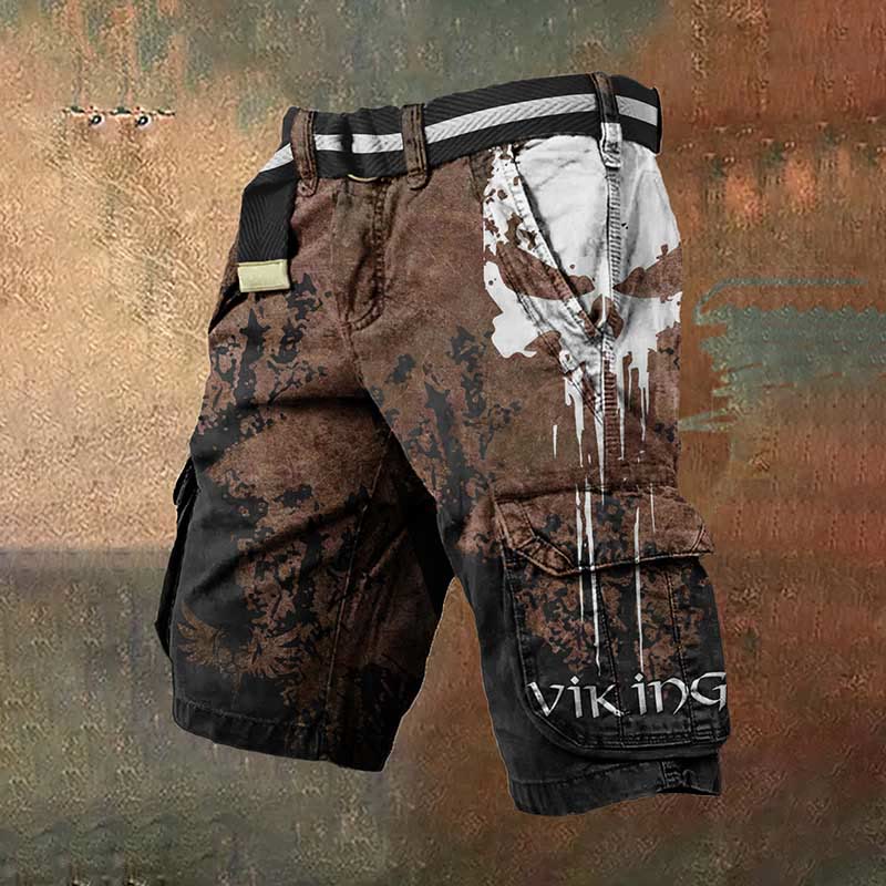WorldNorse Skull Emblazoned Cargo Shorts - Brown - US/UK/AU50,EU60 (5XL) - image 1