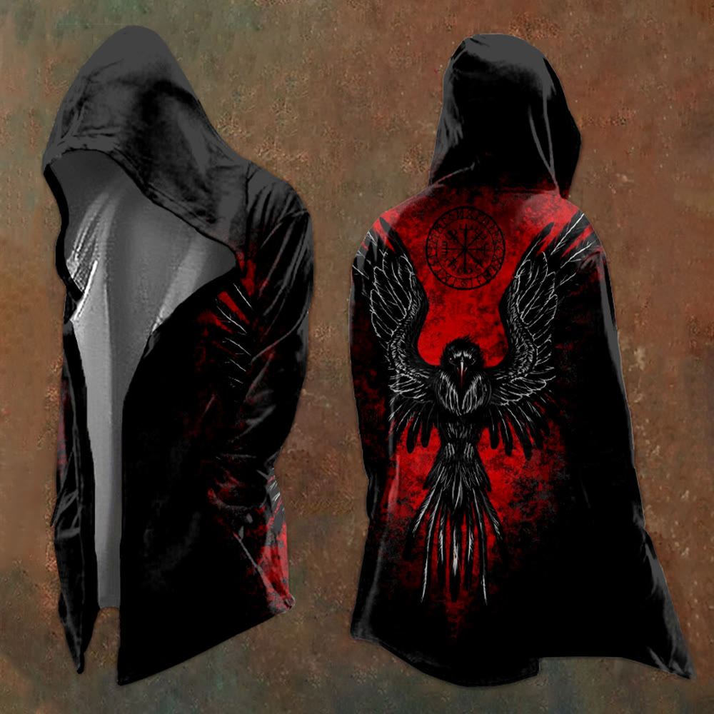 WorldNorse Viking Black And Red Raven Vegvisir Hooded Jacket - US/UK/AU48,EU58 (4XL) - image 1