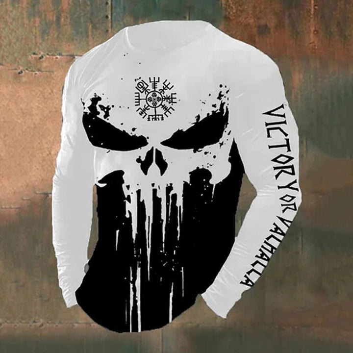 WorldNorse Victory Or Valhalla Skull Vegvisir Long T-shirt - White - US/UK/AU50,EU60 (5XL) - image 1