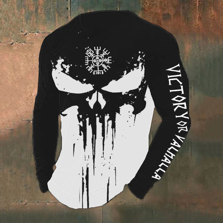 WorldNorse Victory Or Valhalla Skull Vegvisir Long T-shirt - Black - US/UK/AU50,EU60 (5XL) - image 2