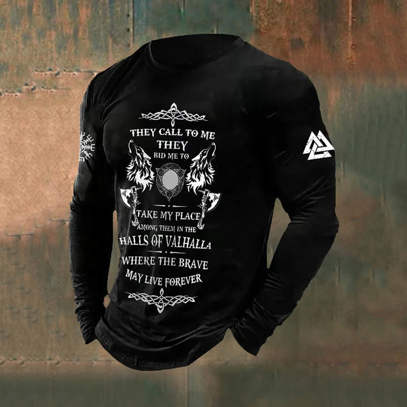 WorldNorse Viking Axe Wolves Slogan Long T-shirt - Black - US/UK/AU50,EU60 (5XL) - image 1