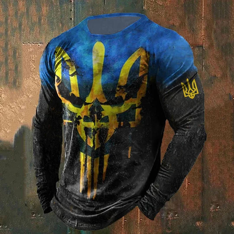 WorldNorse Men's Punisher Skull Trident Long T-shirt - Black & Blue - US/UK/AU50,EU60 (5XL) - image 2