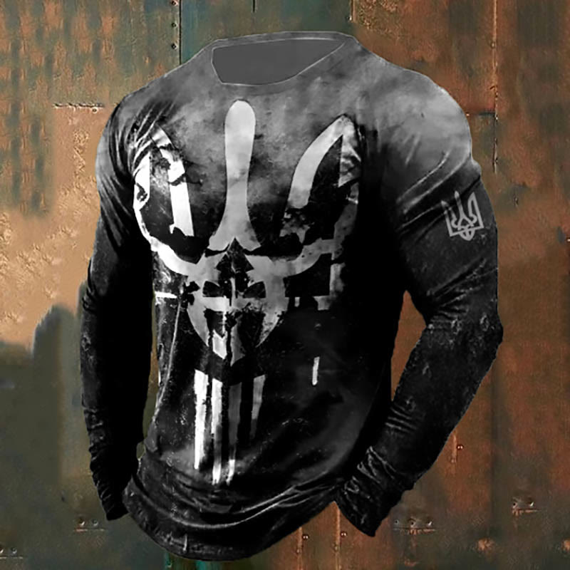 WorldNorse Men's Punisher Skull Trident Long T-shirt - Black & Gray - US/UK/AU50,EU60 (5XL) - image 1